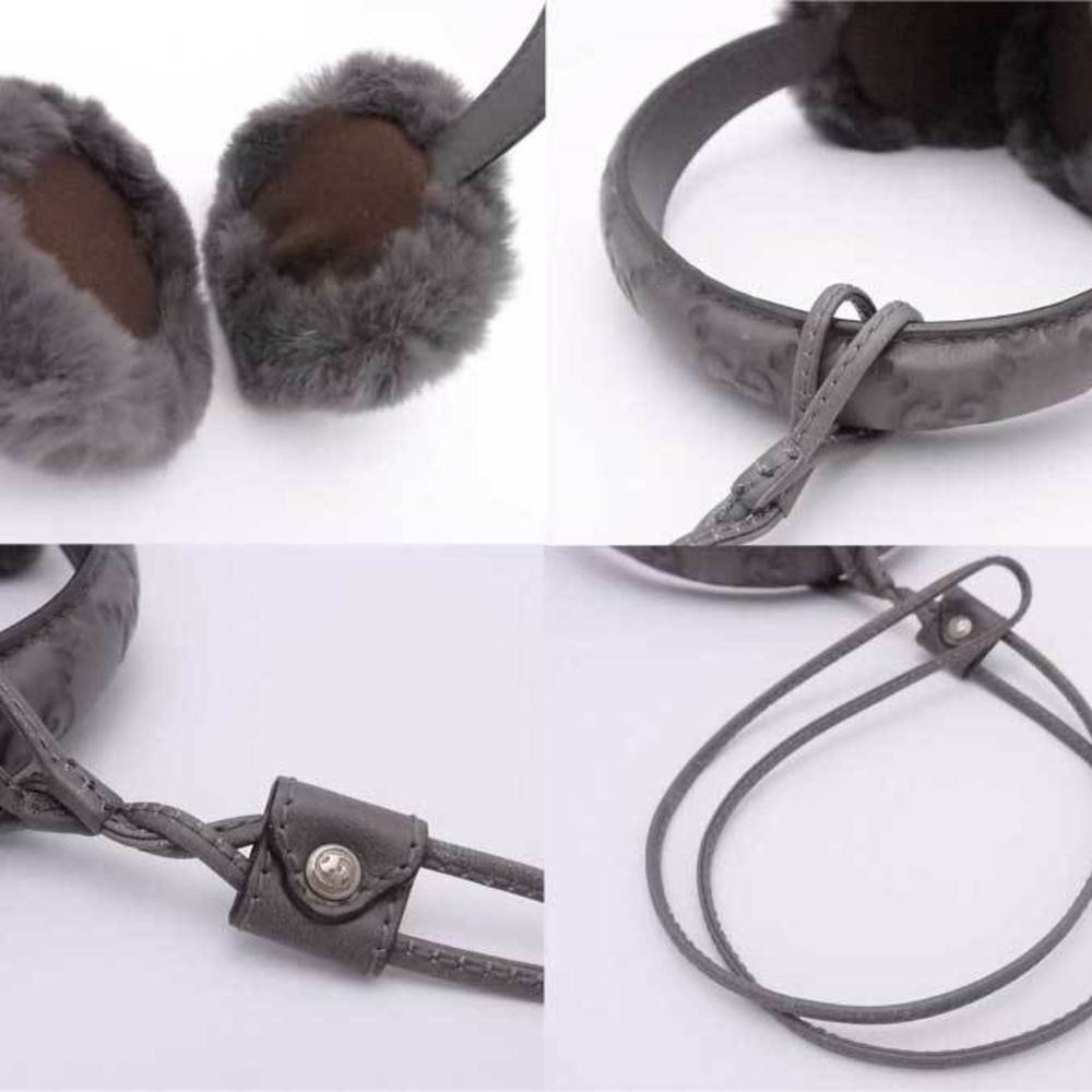 Gucci GUCCI earmuffs sima fur/leather gray unisex 245929 - Picture 5 of 5
